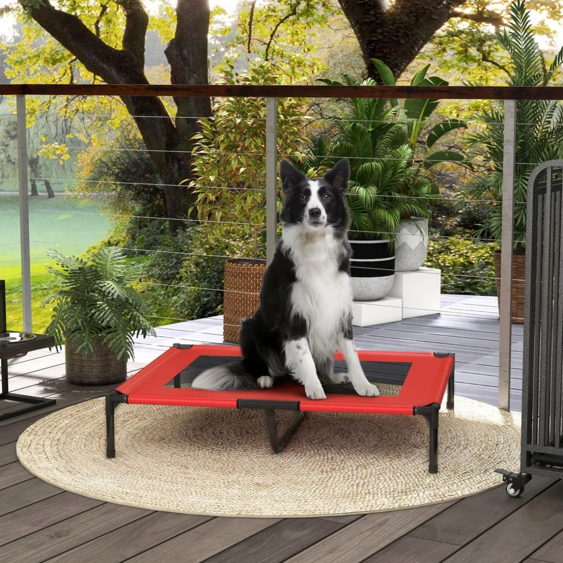 Lit sur pieds pour chien chat lit de camp animal lit surélevé Oxford textilène micro-perforé dim. 92L x 76l x 18H cm rouge