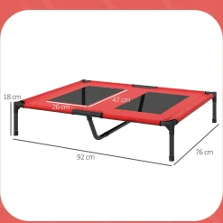 Lit sur pieds pour chien chat lit de camp animal lit surélevé Oxford textilène micro-perforé dim. 92L x 76l x 18H cm rouge