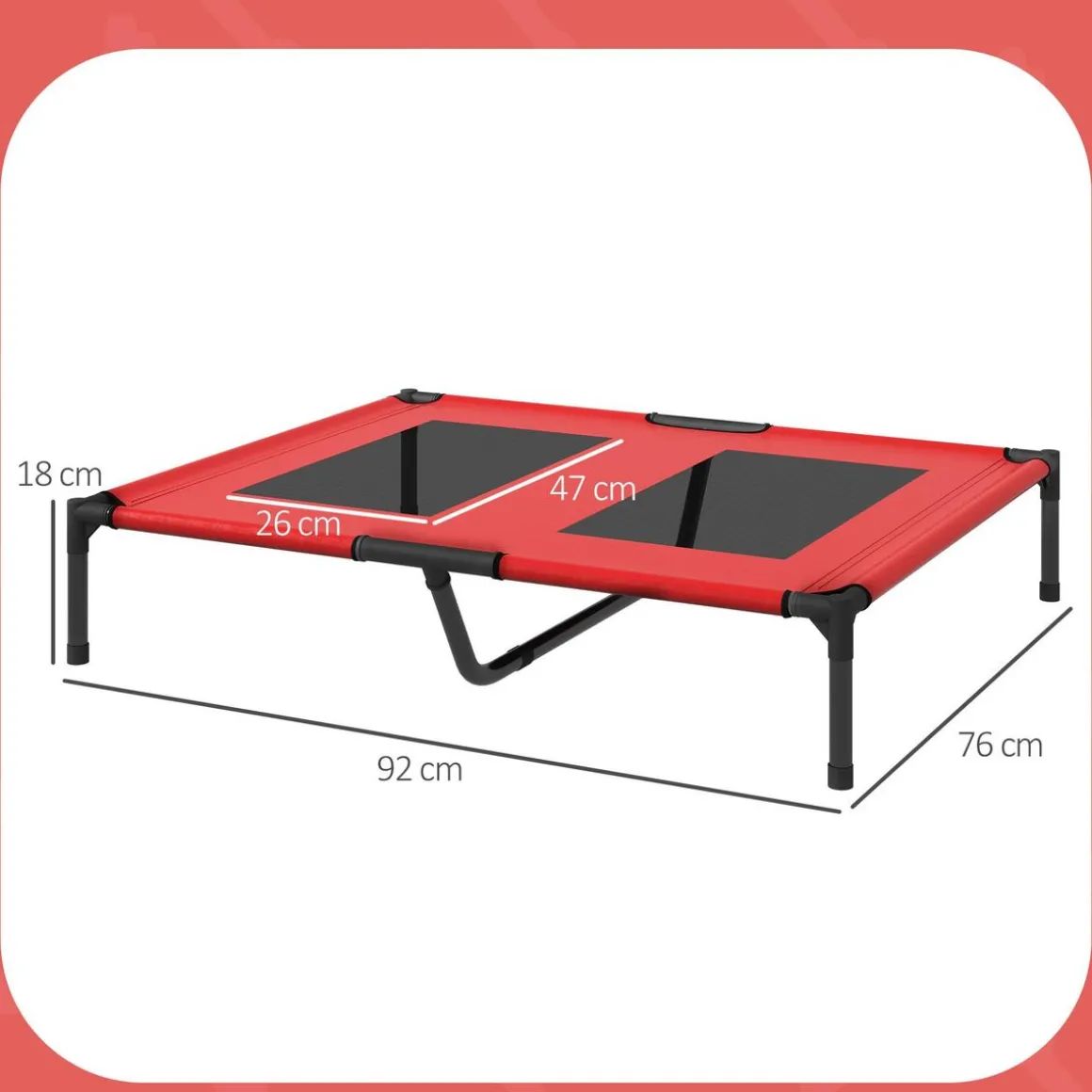 Lit sur pieds pour chien chat lit de camp animal lit surélevé Oxford textilène micro-perforé dim. 92L x 76l x 18H cm rouge