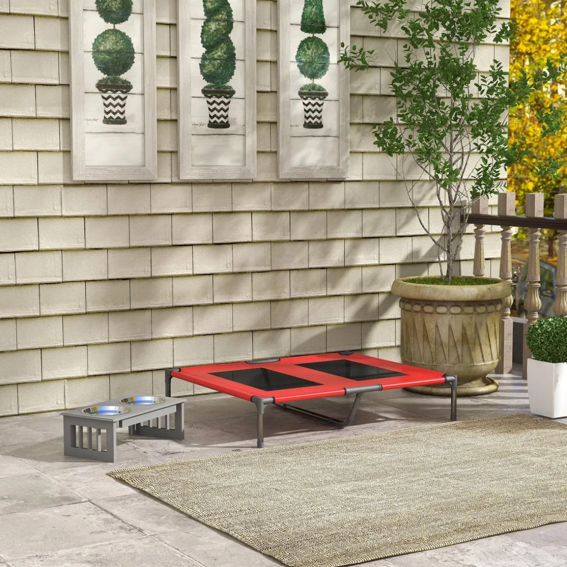 Lit sur pieds pour chien chat lit de camp animal lit surélevé Oxford textilène micro-perforé dim. 92L x 76l x 18H cm rouge