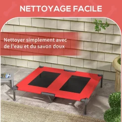 Lit sur pieds pour chien chat lit de camp animal lit surélevé Oxford textilène micro-perforé dim. 92L x 76l x 18H cm rouge