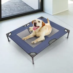 Lit sur pieds XXL pour chien chat lit de camp animal lit surélevé tissu oxford textilène micro-perforé 92L x 76l x 18H cm bleu marine