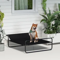 Lit surélevé pour chien appui-tête textilène micro-perforé noir