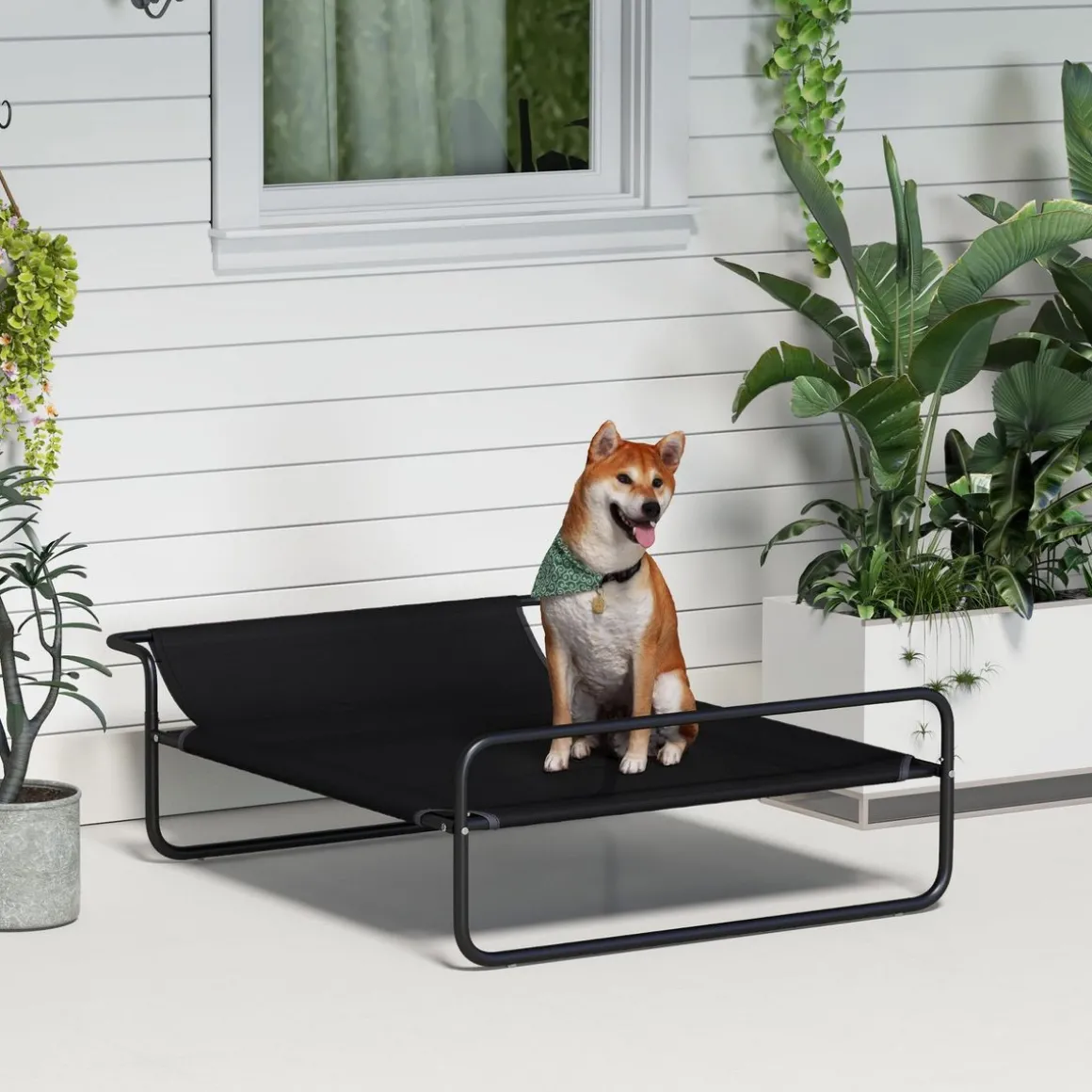 Lit surélevé pour chien appui-tête textilène micro-perforé noir