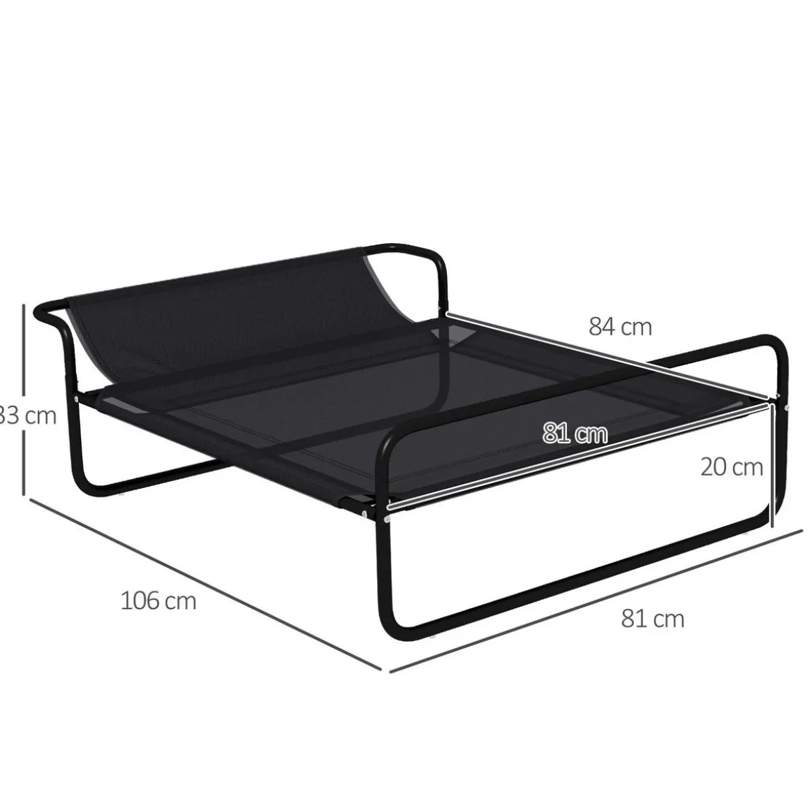 Lit surélevé pour chien appui-tête textilène micro-perforé noir