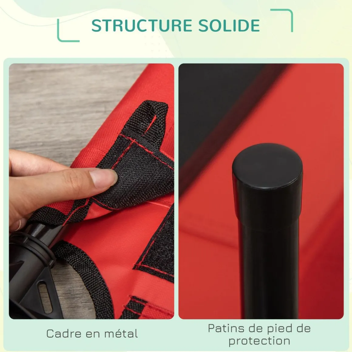 Lit surélevé pour chien chat dim. 76L x 61l x 18H cm avec sac métal époxy tissu oxford textilène micro-perforé rouge noir