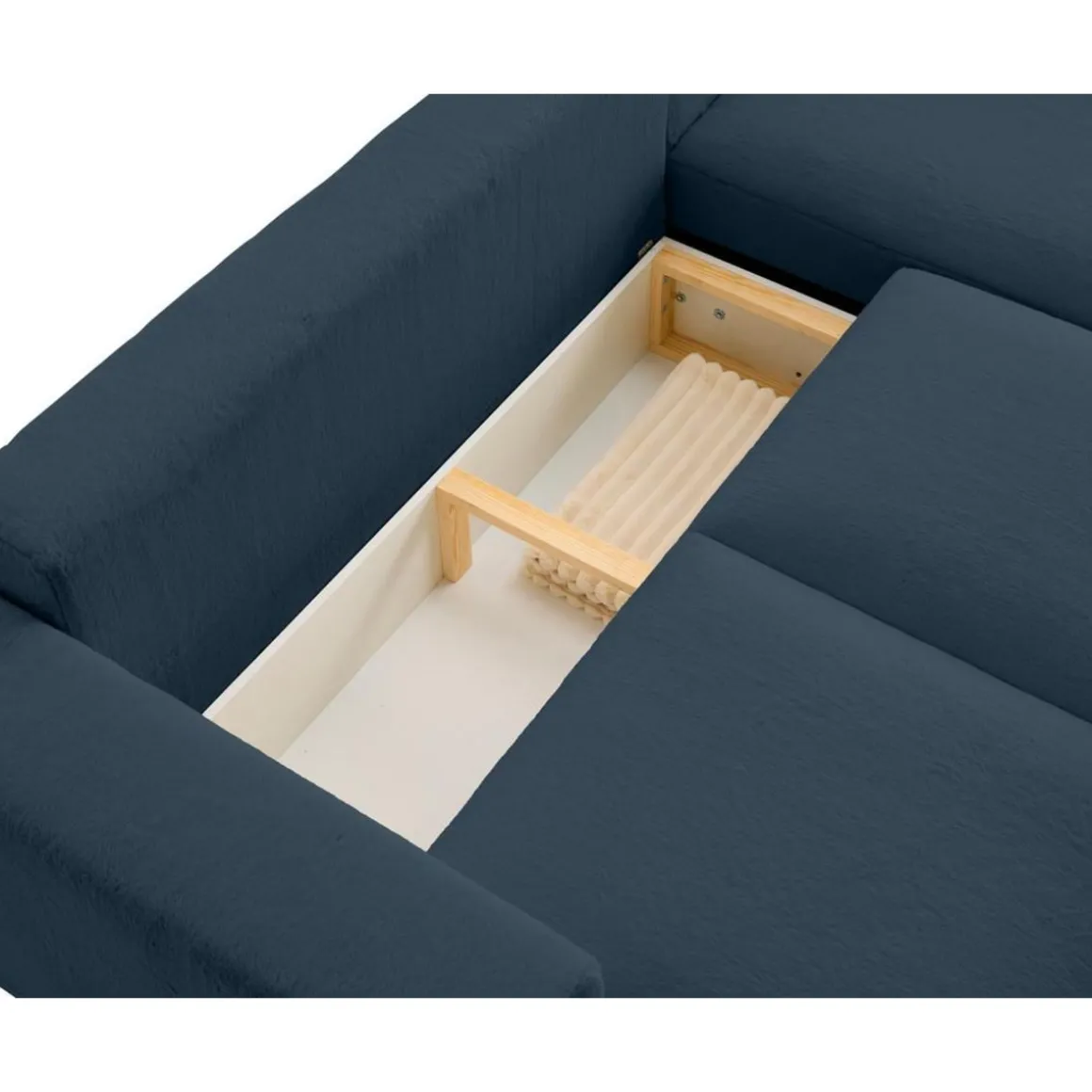 Livy - canapé d'angle réversible 4 places convertible avec coffre en fausse fourrure