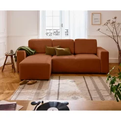 Livy - canapé d'angle réversible 4 places convertible avec coffre en fausse fourrure