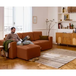 Livy - canapé d'angle réversible 4 places convertible avec coffre en fausse fourrure