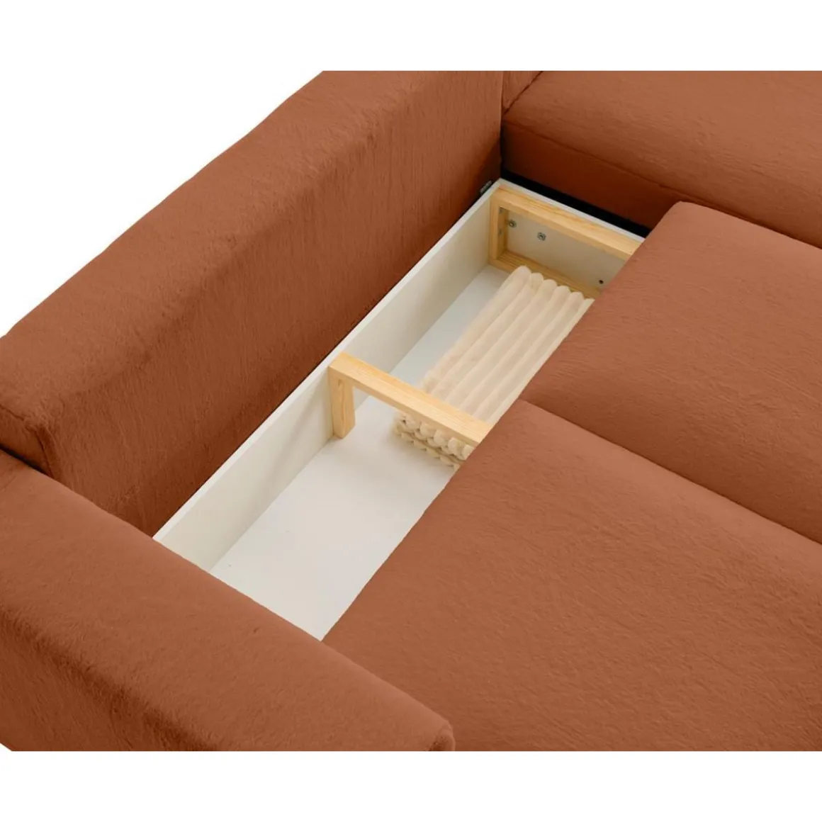 Livy - canapé d'angle réversible 4 places convertible avec coffre en fausse fourrure