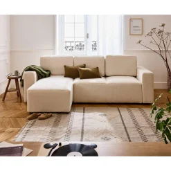 Livy - canapé d'angle réversible 4 places convertible avec coffre en fausse fourrure