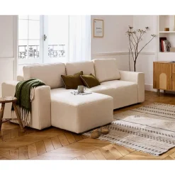 Livy - canapé d'angle réversible 4 places convertible avec coffre en fausse fourrure