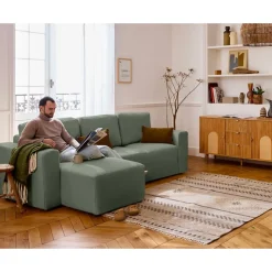 Livy - canapé d'angle réversible 4 places convertible avec coffre en fausse fourrure