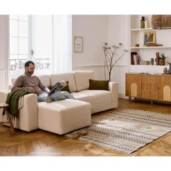 Livy - canapé d'angle réversible 4 places convertible avec coffre en fausse fourrure