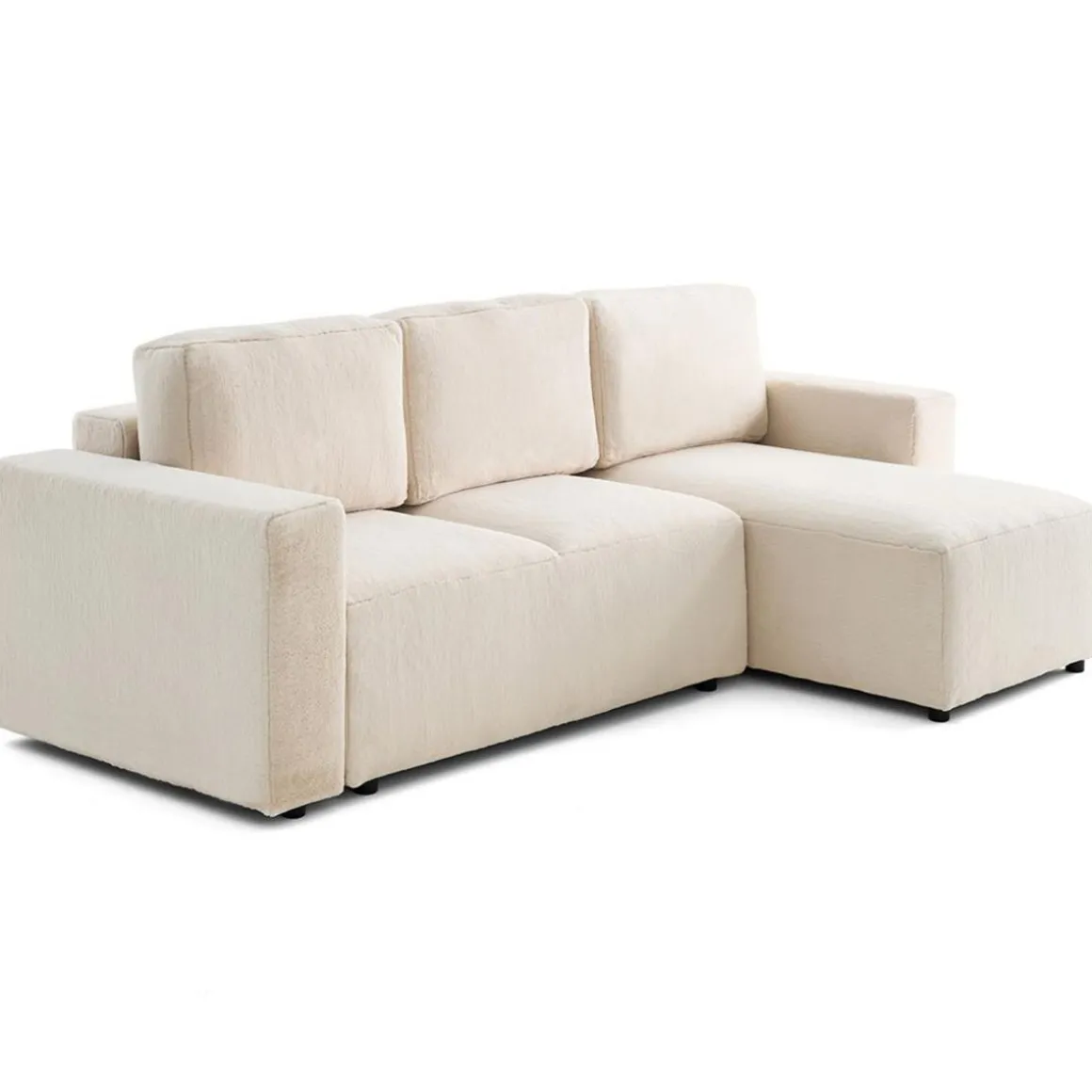 Livy - canapé d'angle réversible 4 places convertible avec coffre en fausse fourrure