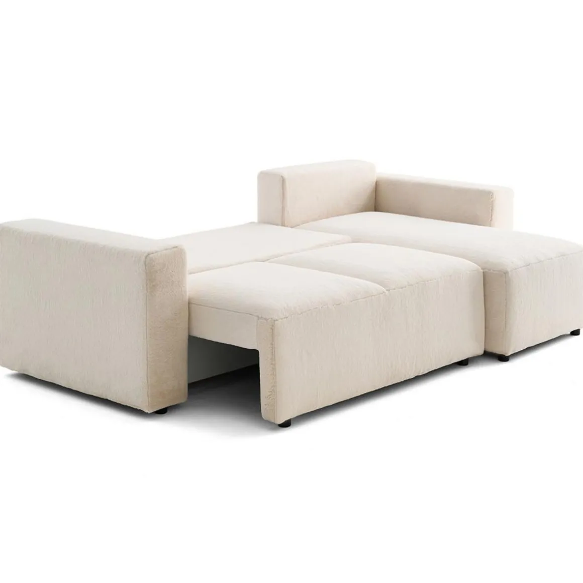 Livy - canapé d'angle réversible 4 places convertible avec coffre en fausse fourrure