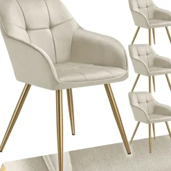 Lot 4 chaises de salle à manger avec aspect velours capitonné vert/or