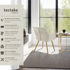 Lot 4 chaises de salle à manger avec aspect velours capitonné vert/or