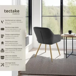 Lot 6 chaises élégantes aspect corde anthracite/doré