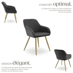 Lot 6 chaises élégantes aspect corde anthracite/doré