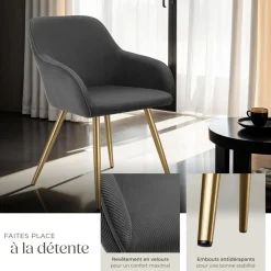 Lot 6 chaises élégantes aspect corde anthracite/doré