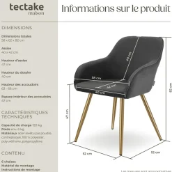 Lot 6 chaises élégantes aspect corde anthracite/doré