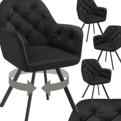Lot 4 fauteuils pivotants 180° velours rembourrés motif matelassé noir
