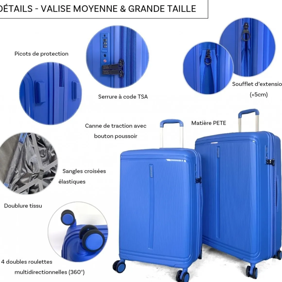 Lot 3 valises rigides dont 1 cabine porte-ordinateur 17 TSA