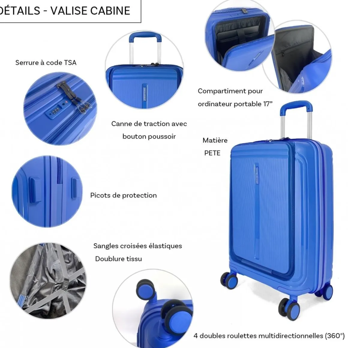 Lot 3 valises rigides dont 1 cabine porte-ordinateur 17 TSA