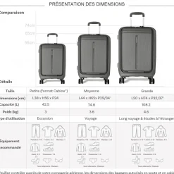 Lot 3 valises rigides dont 1 cabine porte-ordinateur 17 TSA