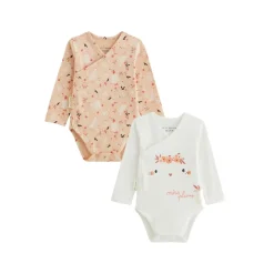 Lot de 2 bodies bébé manches longues ouverture croisée Miss Plume