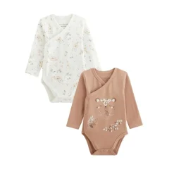 Lot de 2 bodies bébé manches longues ouverture croisée Mini Loutre