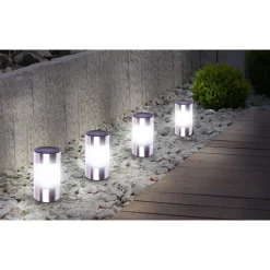 Lot de 4 bornes solaire à planter ou à poser Gris - INOXIA