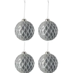 Lot de 4 Boules de Noël Carreau 10cm Gris