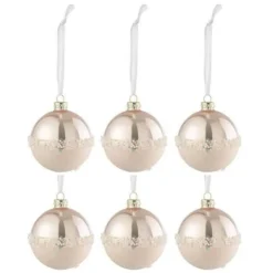 Lot de 6 Boules de Noël Ligne Paillettes 8cm Rose Clair