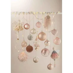 Lot de 6 Boules de Noël Ligne Paillettes 8cm Rose Clair