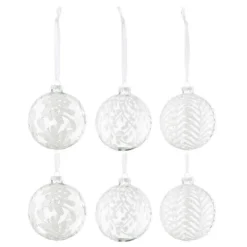 Lot de 6 Boules de Noël Paillettes Gena 10cm Blanc