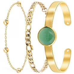 Lot de 3 bracelets SC Bohème en Laiton Finement doré orné d'une Malachite
