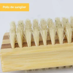 Lot de 2 brosses à ongles 10 cm double face en bambou et poils de sanglier