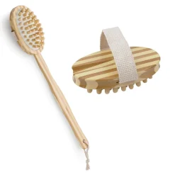 Lot de 2 brosses de massage et de drainage, anti-cellulite en bambou 42 cm avec manche amovible et poignée de maintien