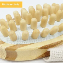 Lot de 2 brosses de massage et de drainage, anti-cellulite en bambou 42 cm avec manche amovible et poignée de maintien