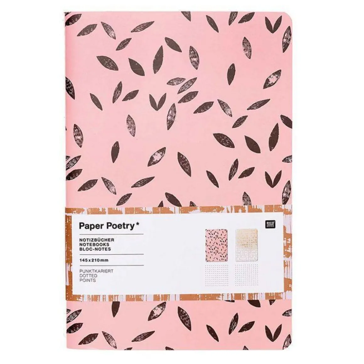 Lot de 2 carnet de notes - Corail et Doré - A5