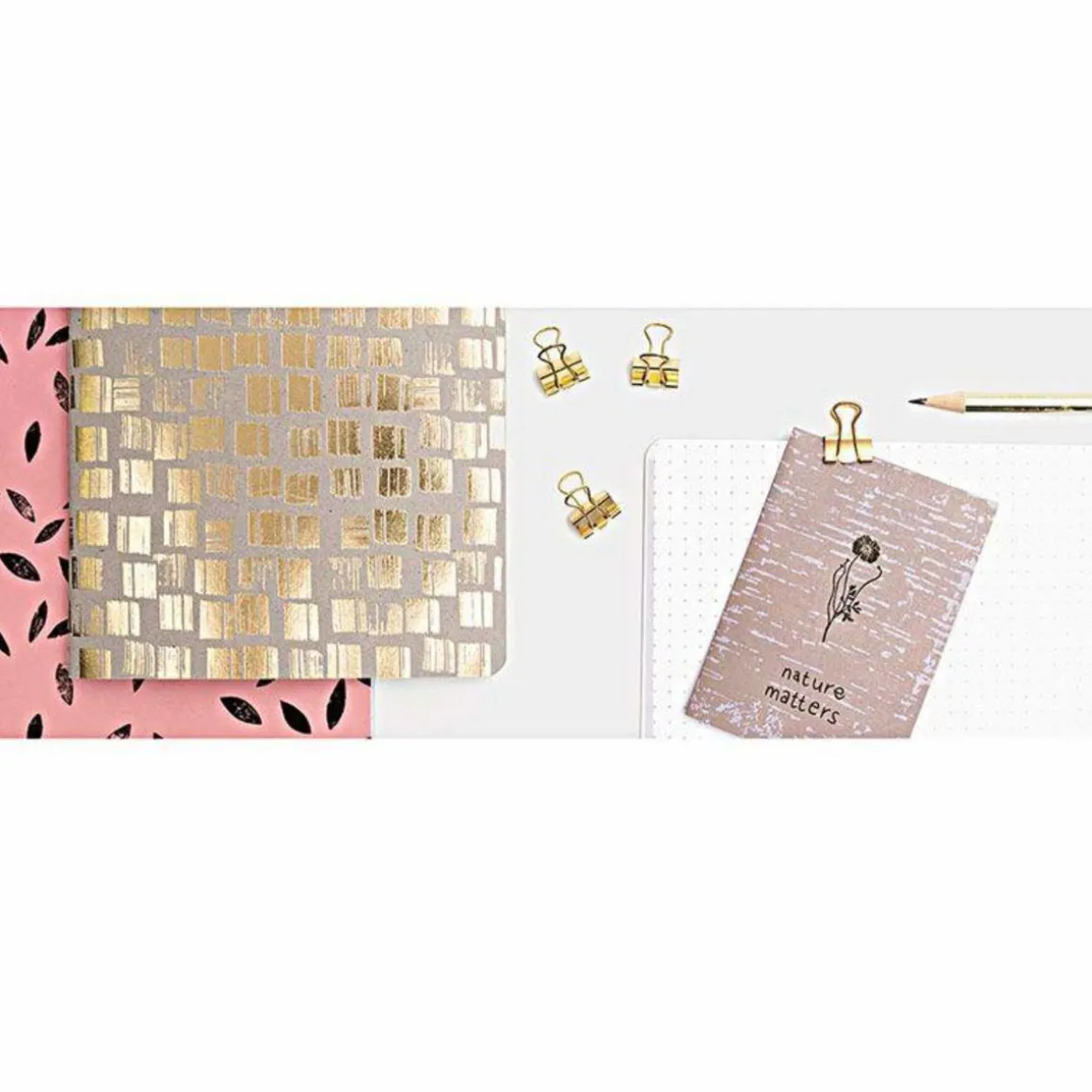 Lot de 2 carnet de notes - Corail et Doré - A5