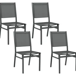 Lot de 4 chaises de jardin alu textilène gris