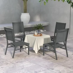 Lot de 4 chaises de jardin alu textilène gris