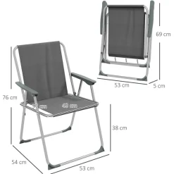 Lot de 4 chaises pliantes de jardin chaises de camping plage avec accoudoirs tissu Oxford gris