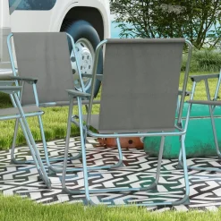 Lot de 4 chaises pliantes de jardin chaises de camping plage avec accoudoirs tissu Oxford gris