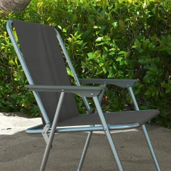 Lot de 4 chaises pliantes de jardin chaises de camping plage avec accoudoirs tissu Oxford gris