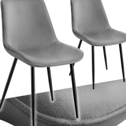 Lot de 2 chaises Rembourrées aspect velours assise Ergonomique gris