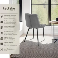 Lot de 2 chaises Rembourrées aspect velours assise Ergonomique gris